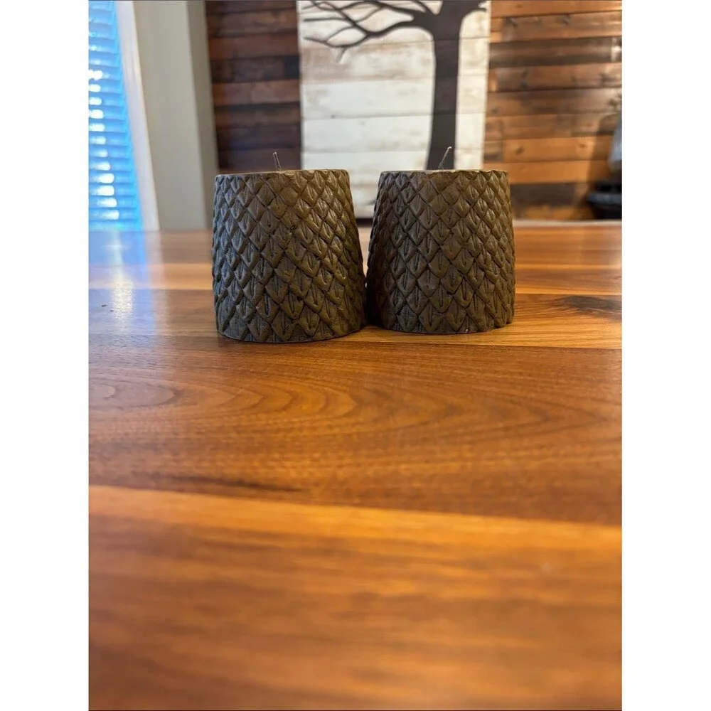 NEW Set of Two Textured Pillar Owl Candles 3”